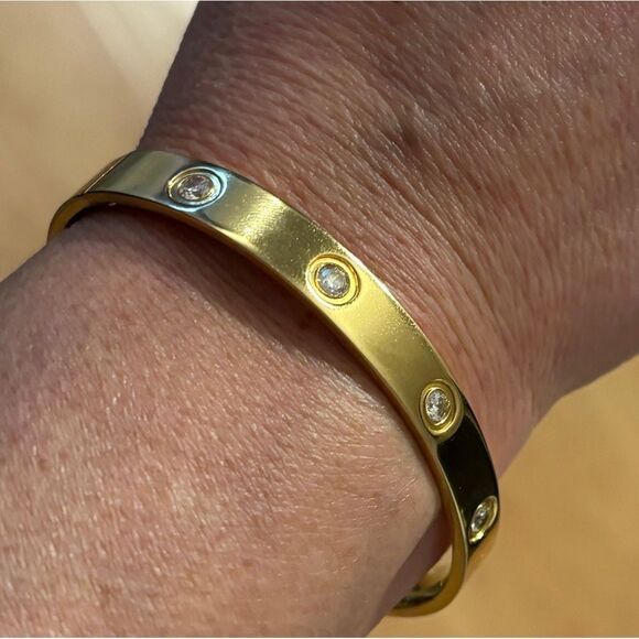 Designer inspired stainless steel bracelet with 14k plating & cubic zirconia - Picture 2 of 8